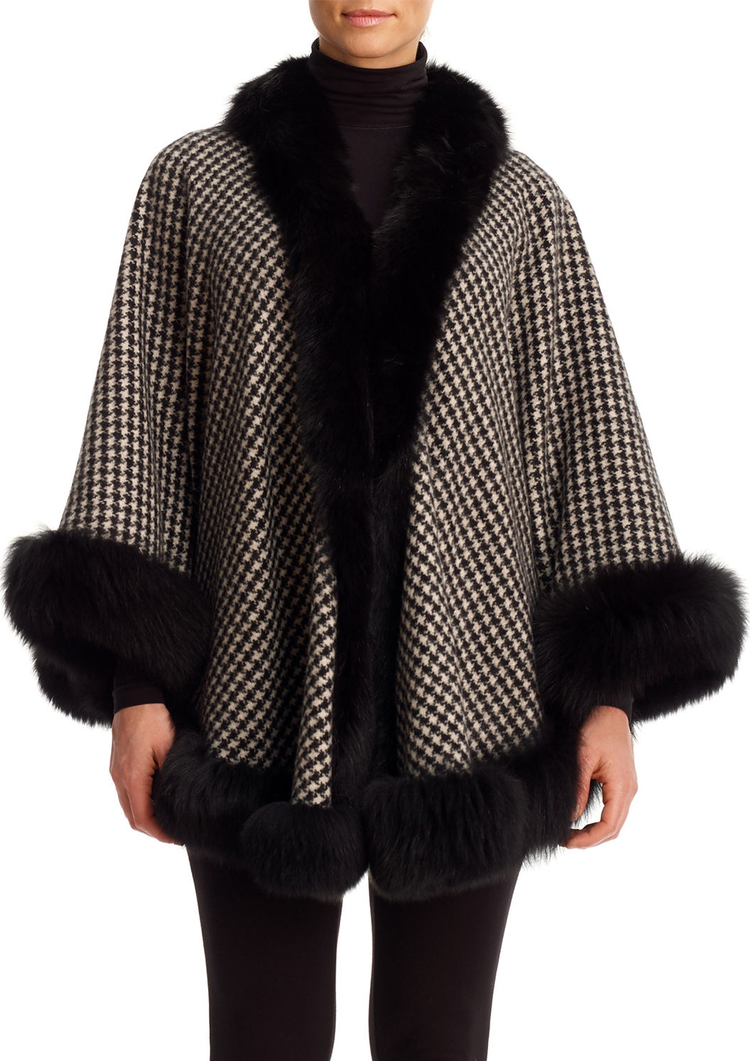 Gorski Cashmere Capelet with Fox Fur Trim