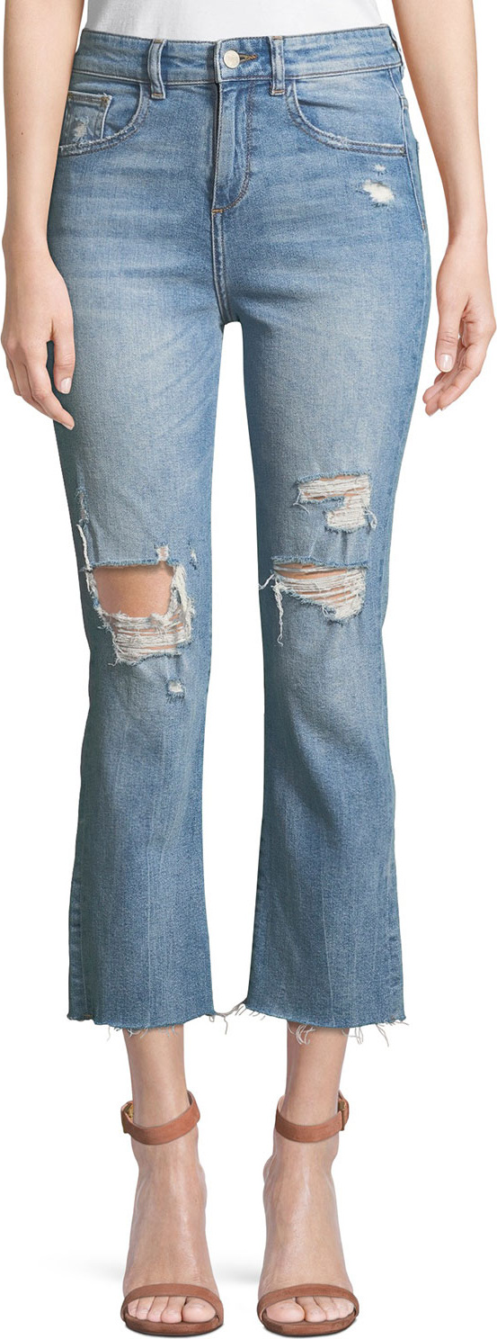 DL1961 Jerry High-Rise Distressed Straight-Leg Cropped Jeans