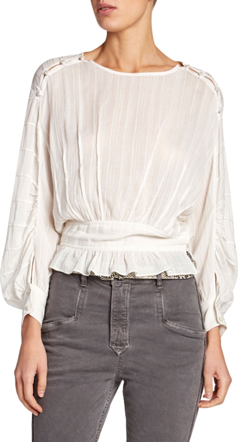 Isabel Marant Etoile Oak Viscose Blouson-Sleeve Blouse with Buttons