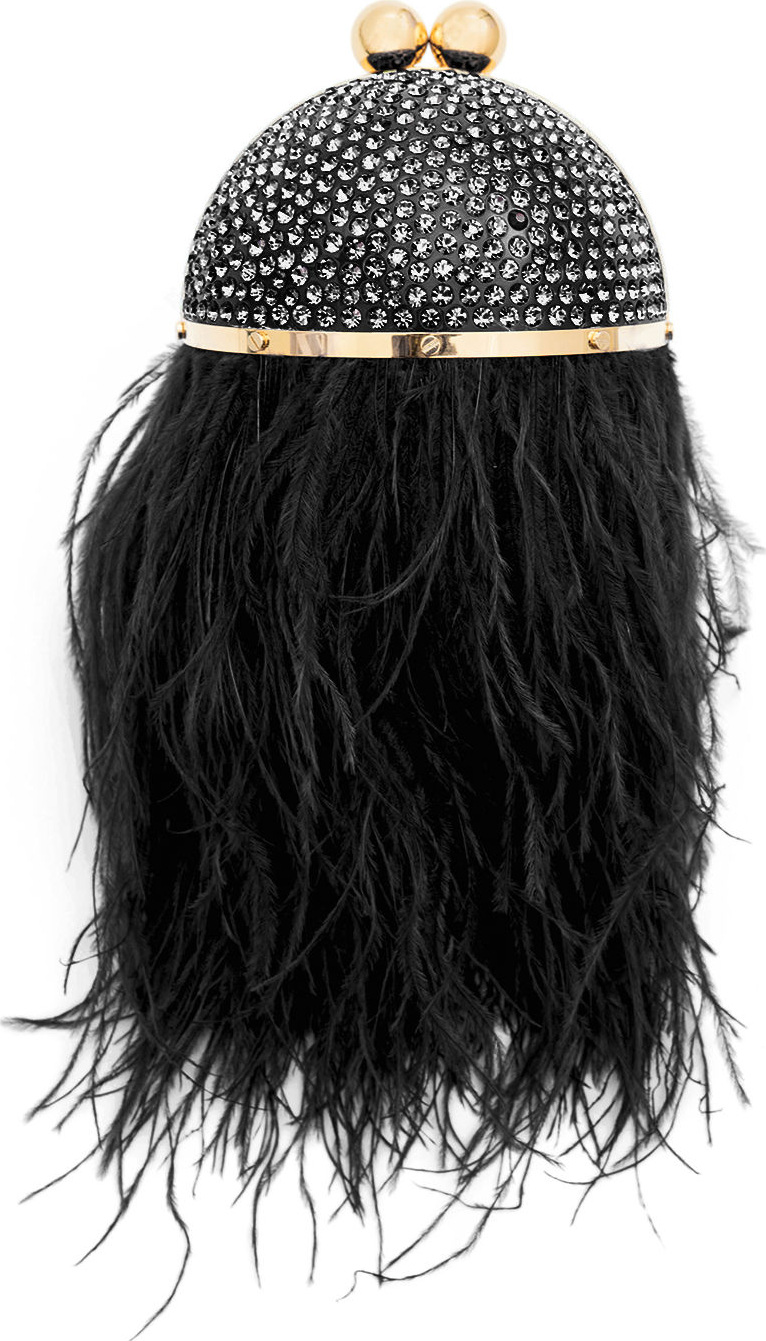 Marzook Mini Crystal Orb Minaudiere w/ Feathers