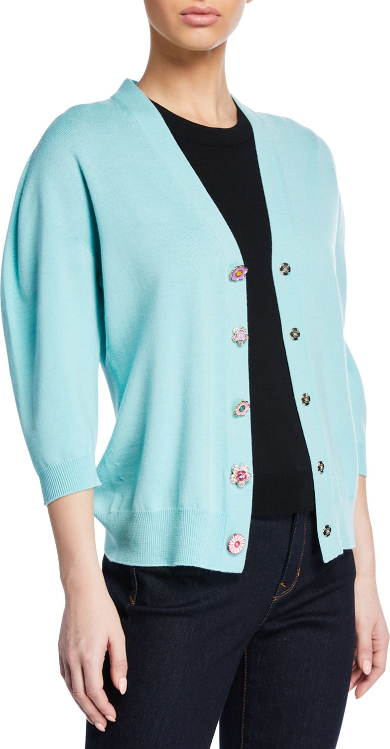 Escada 3/4-Sleeve Jewel-Snap Cardigan