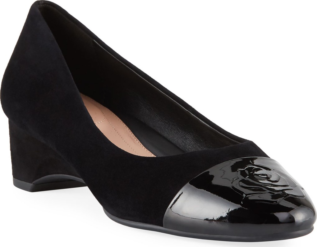 Taryn Rose Babe Patent-Capped Suede Ballet Pumps