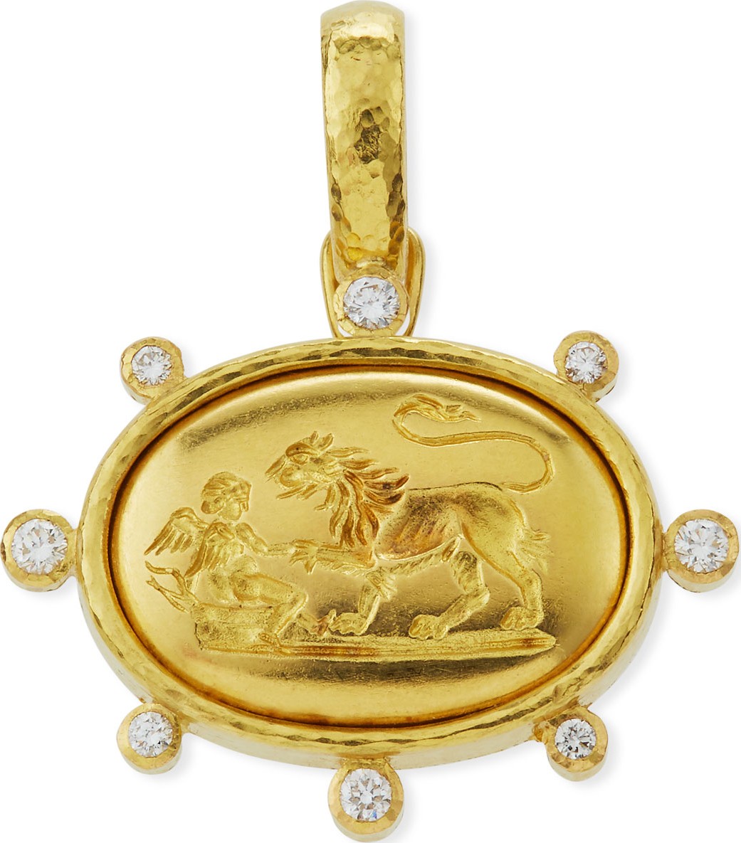 Elizabeth Locke 19k Gold Eros & Lion Pendant with Diamonds