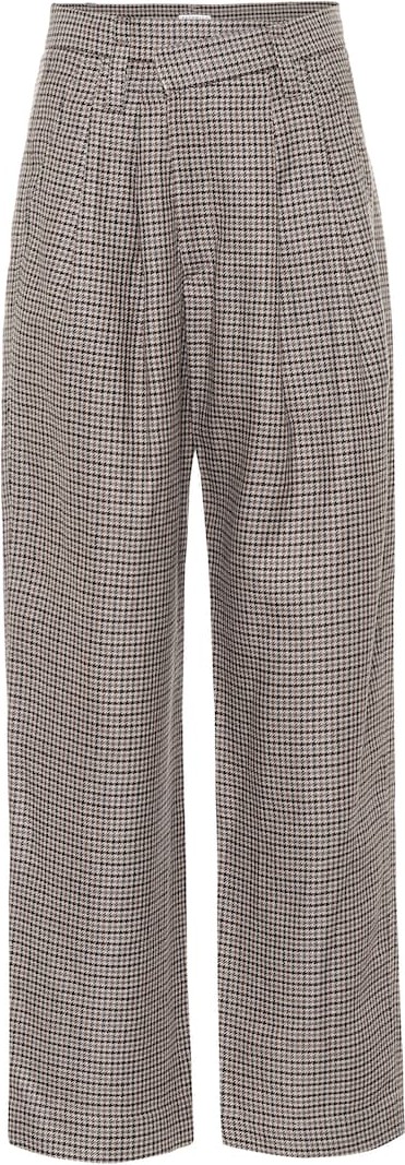 Brunello Cucinelli Checked linen, wool and silk wide-leg pants