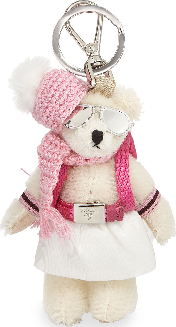 Prada Bear Backpack Charm, White/Pink (Bianco)