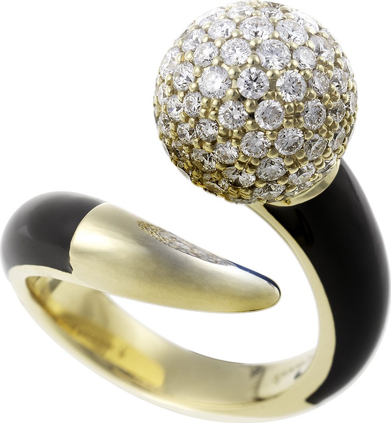 Nikos Koulis Lingerie 18k Gold Diamond & Black Enamel Ring, Size 6.75