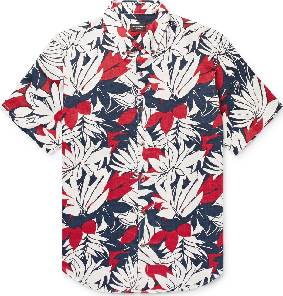Club Monaco Slim-Fit Button-Down Collar Floral-Print Linen Shirt