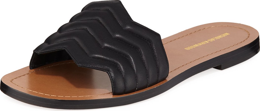 Nicholas Kirkwood Chevron Flat Slide Sandals  Black