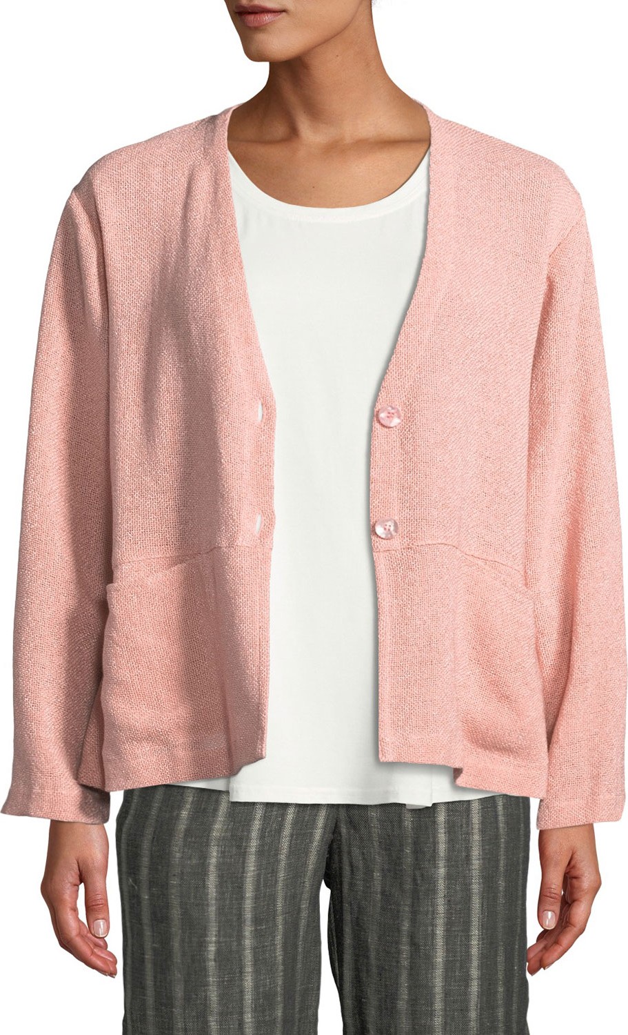 Masai Jaca Button-Front Long-Sleeve Boucle Cardigan