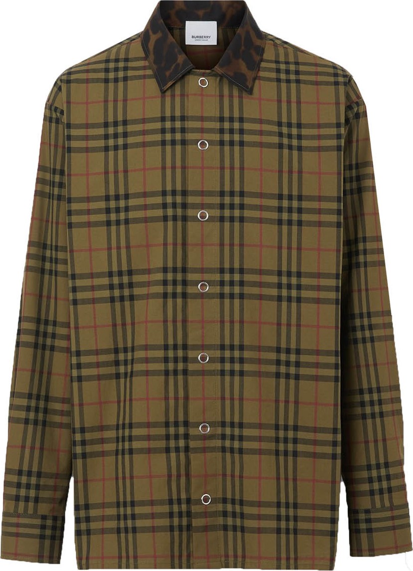 Burberry London England Contrast Collar Vintage Check Cotton Shirt
