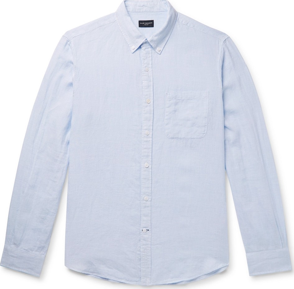 Club Monaco Slim-Fit Button-Down Collar Puppytooth Linen Shirt