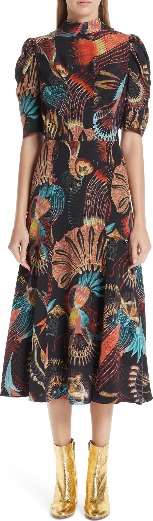 Dries Van Noten Tattoo Floral Print Silk Dress