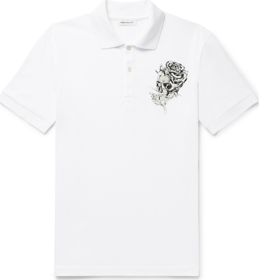 Alexander McQueen Embroidered Cotton-Piqué Polo Shirt
