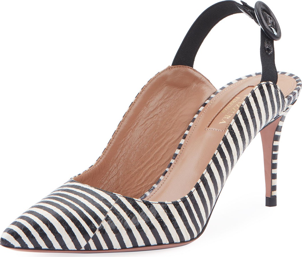 Aquazzura Yale 75 Striped Snake Slingback Pumps