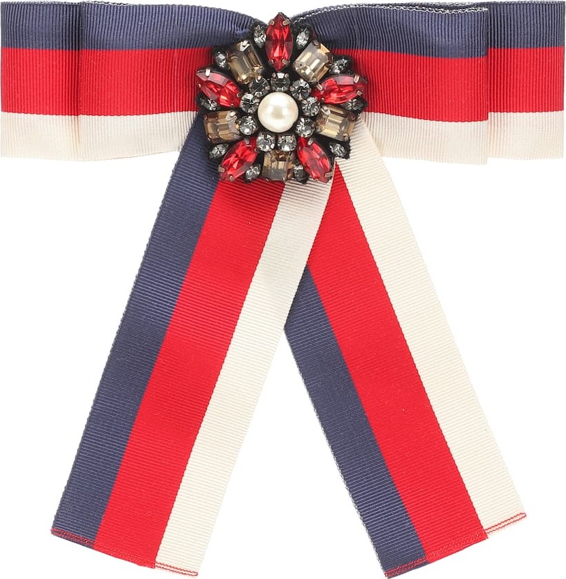 Gucci Crystal-embellished grosgrain brooch