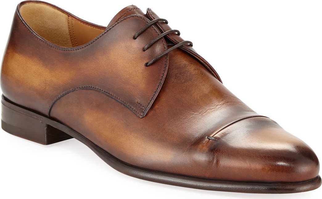 Berluti Gaspard Slash-Toe Leather Shoe, Brown