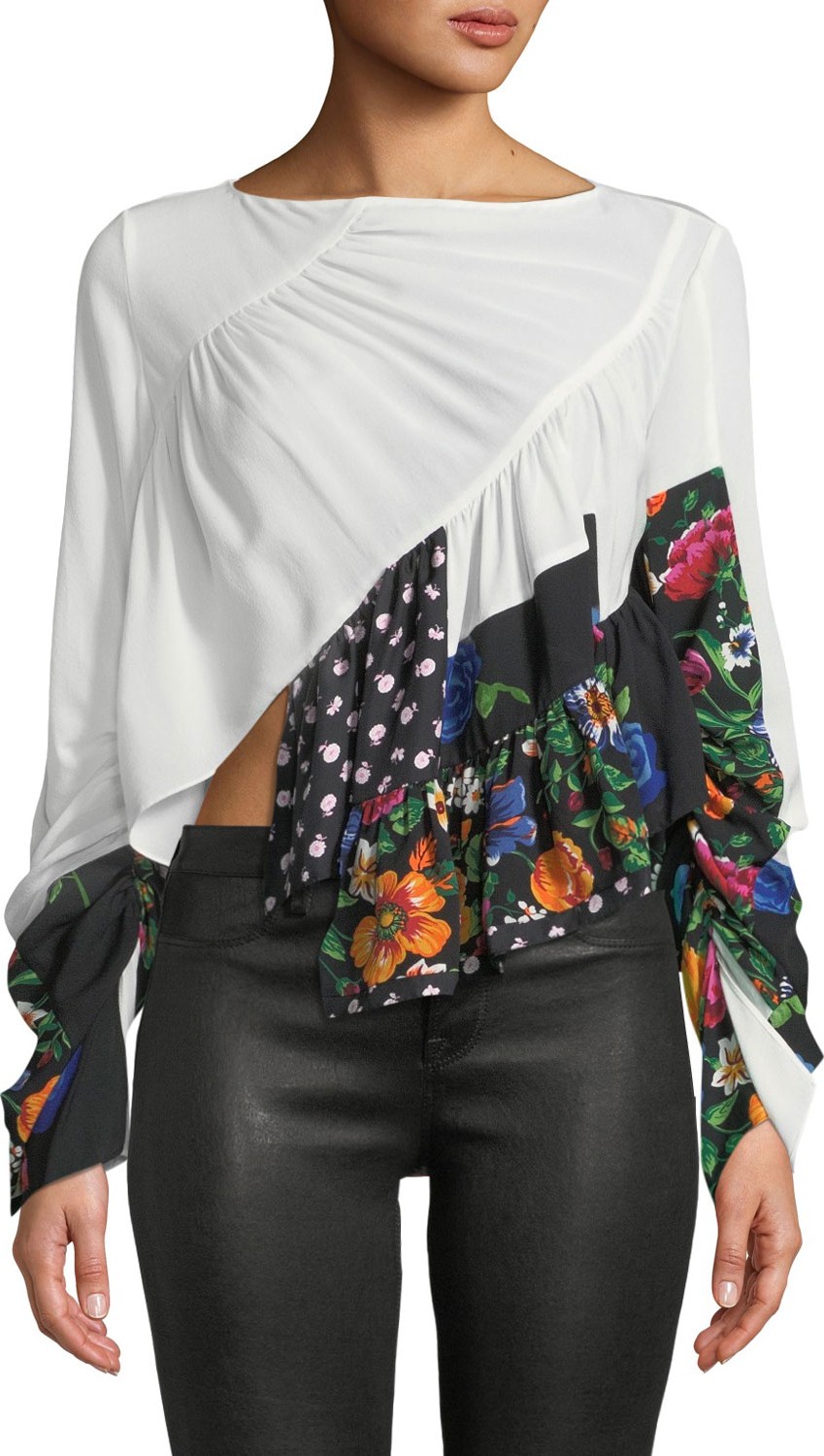 3.1 Phillip Lim Patchwork Ruffle Silk Handkerchief Blouse