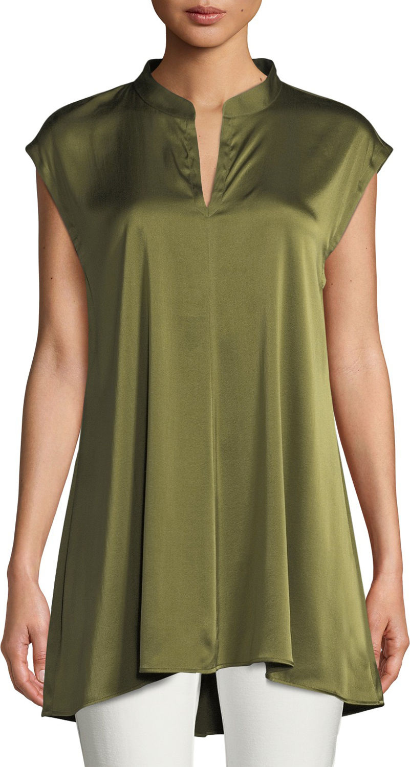 Eileen Fisher Cap-Sleeve Stretch Silk Charmeuse Top