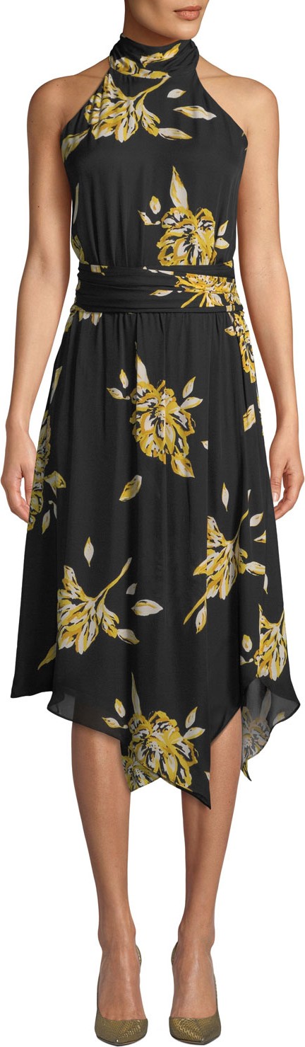 Joie Kehlani Floral-Print Silk Halter Dress