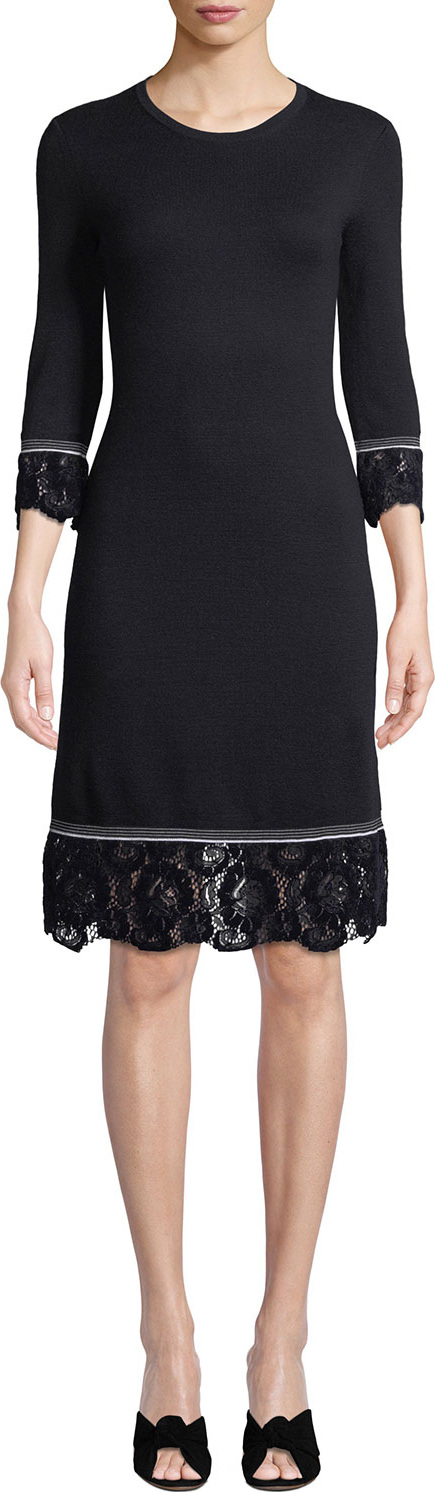Tory Burch Coralie Lace-Trim Knit Dress