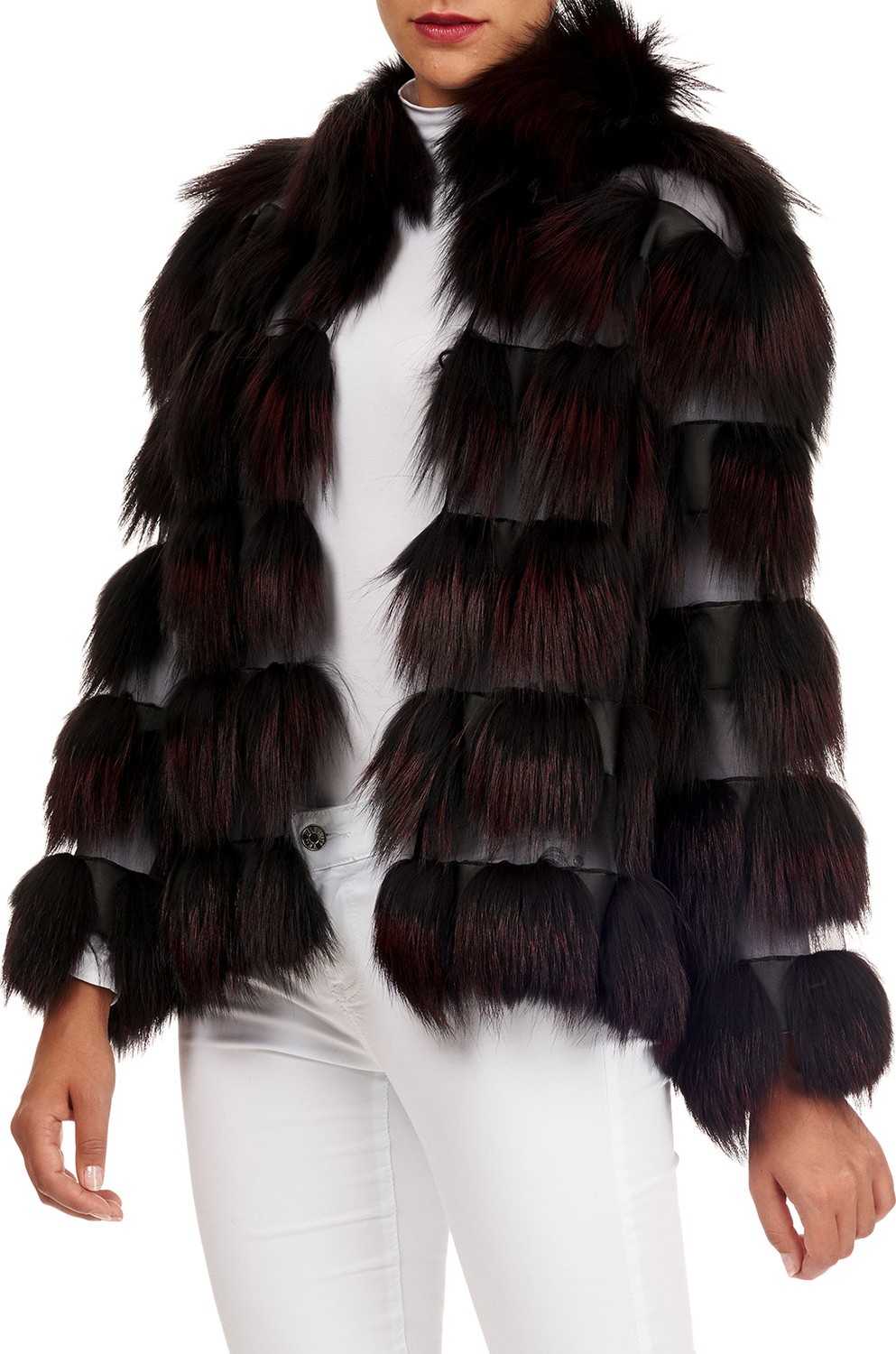 Zac Posen Fox-Fur Jacket with Organza Inserts