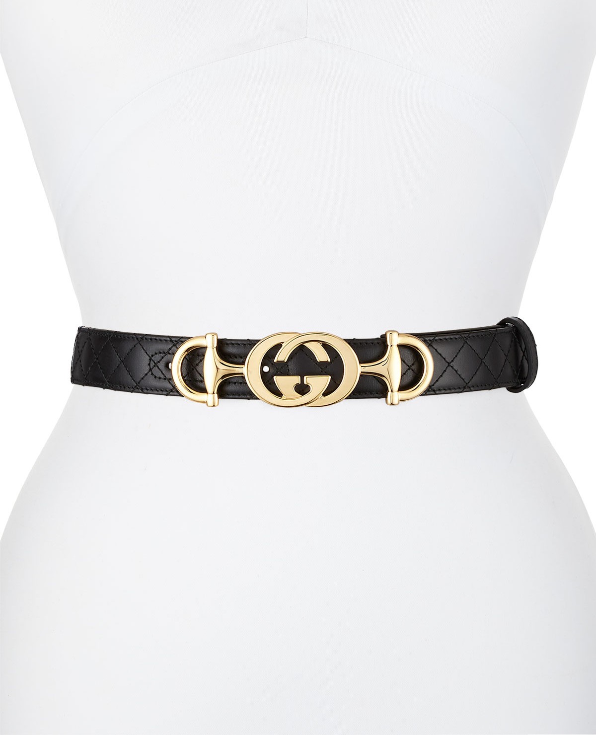 Gucci Quilted Leather Belt w/ Interlocking G Horsebit Buckle