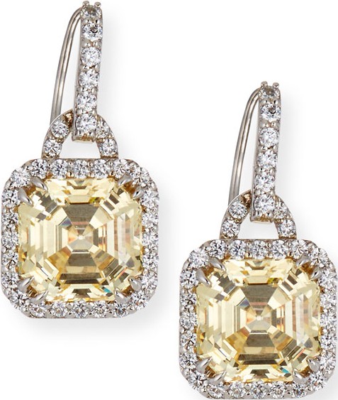 Fantasia by DeSerio Asscher-Cut Cubic Zirconia Drop Earrings, Canary