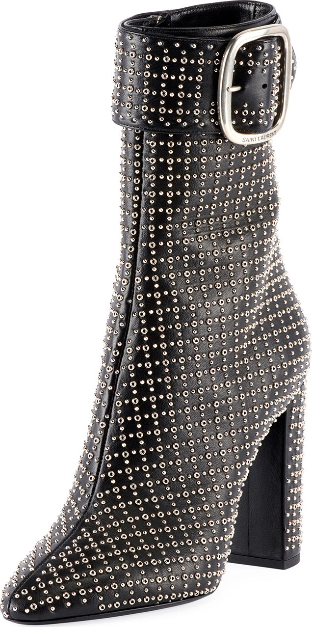 Saint Laurent Joplin Studded Napa Leather Buckle Bootie