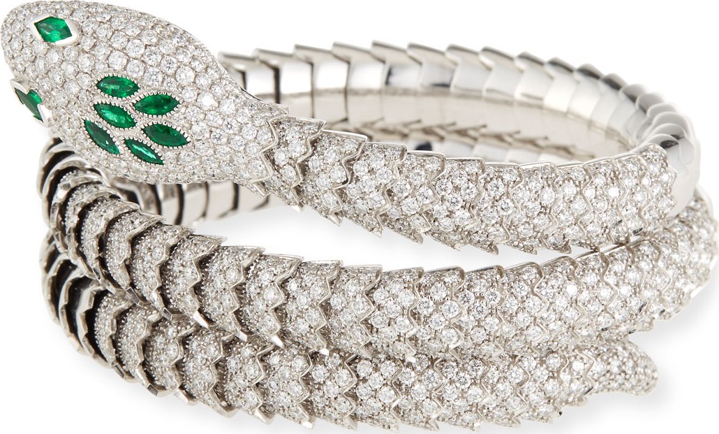Roberto Coin 18k Gold Emerald & Diamond Snake Bangle Bracelet