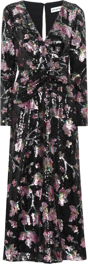 Self Portrait Floral sequined midi dress