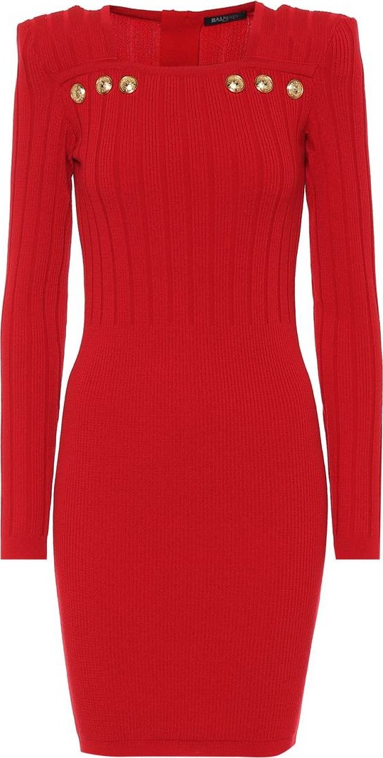 Balmain Embellished stretch knit minidress