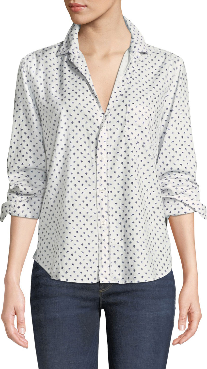 Frank & Eileen Star-Print Cotton Button-Down Long-Sleeve Top