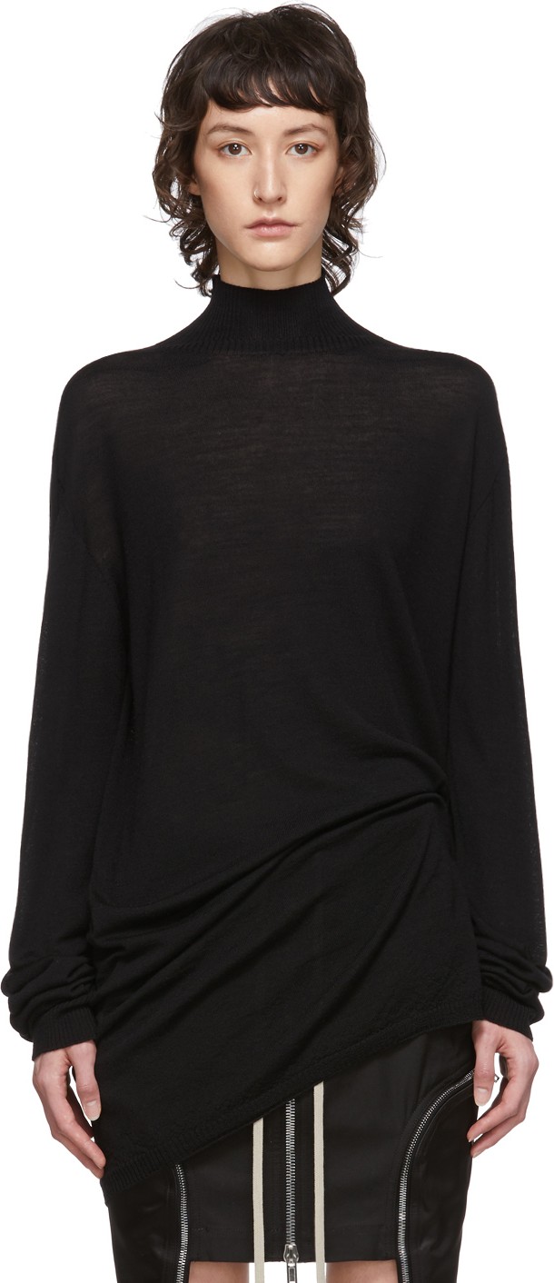 Rick Owens Black Wool Oversized Turtleneck