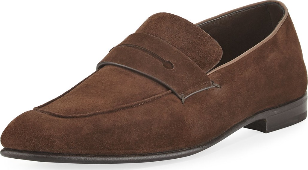 Ermenegildo Zegna Asola Suede Penny Loafer, Dark Brown
