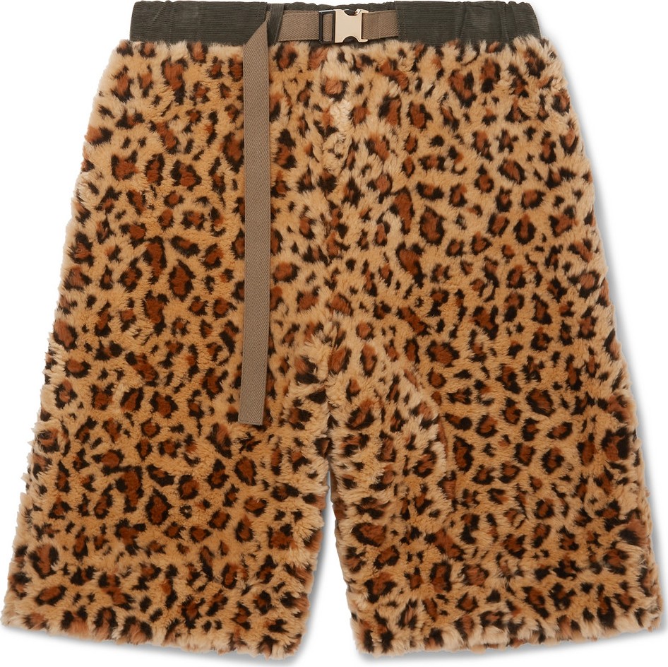 Sacai Wide-Leg Leopard-Print Faux Fur Shorts