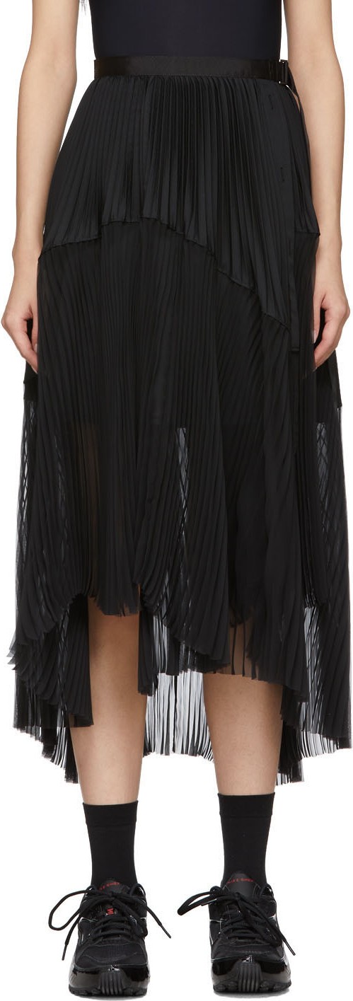 Sacai Black Pleated Wrap Skirt