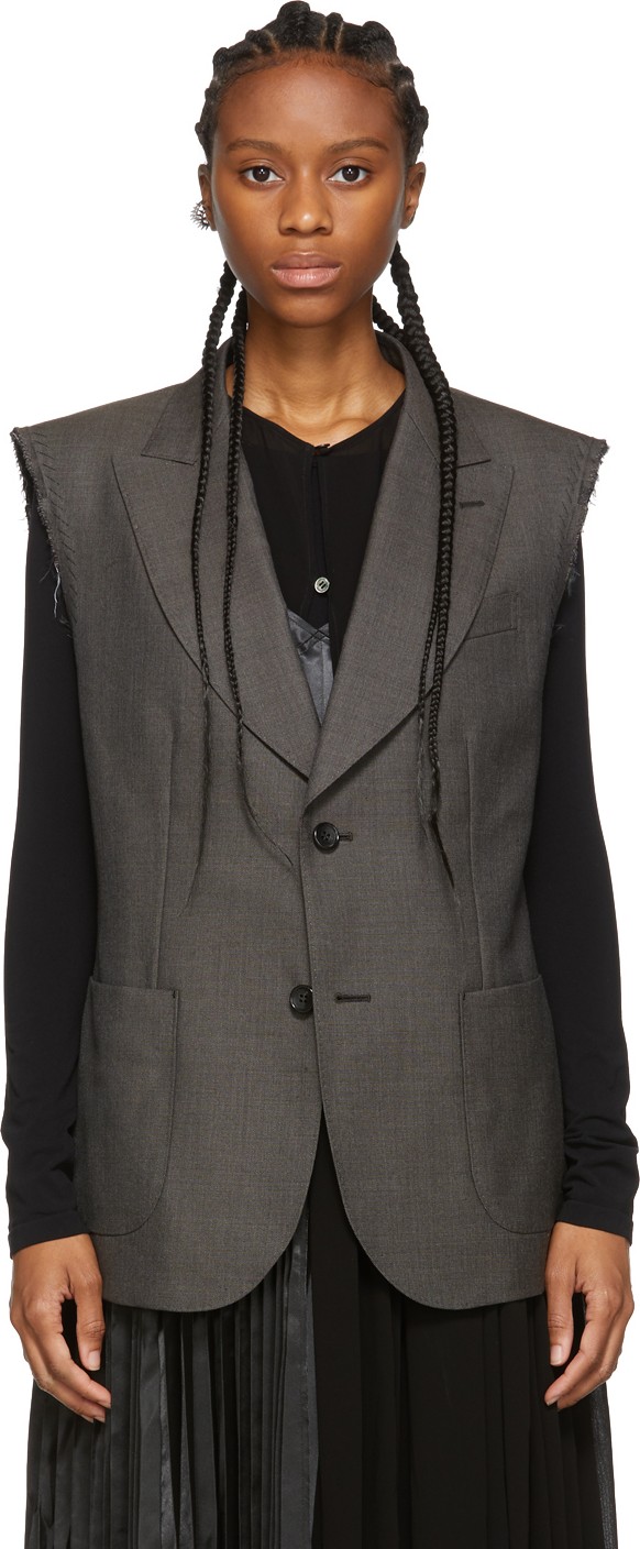 Junya Watanabe Grey Wool Sharkskin Deconstructed Vest