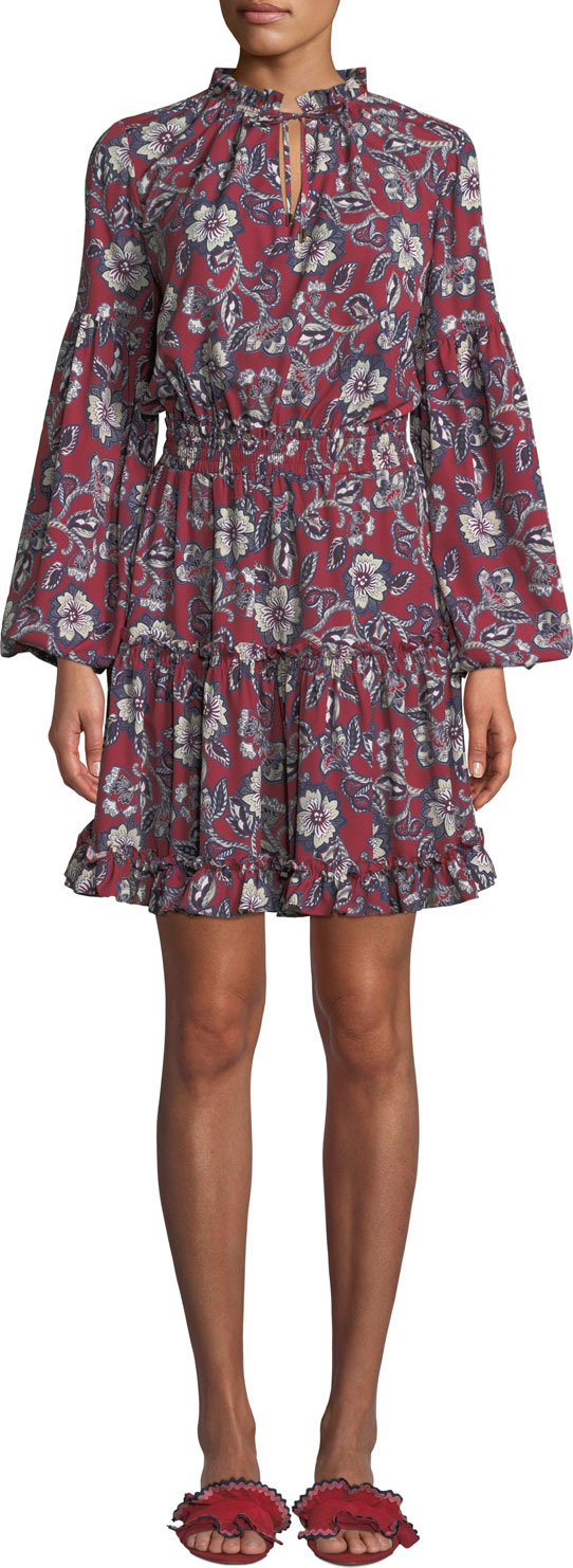 Shoshanna Moravia Floral Long-Sleeve Shirt Dress