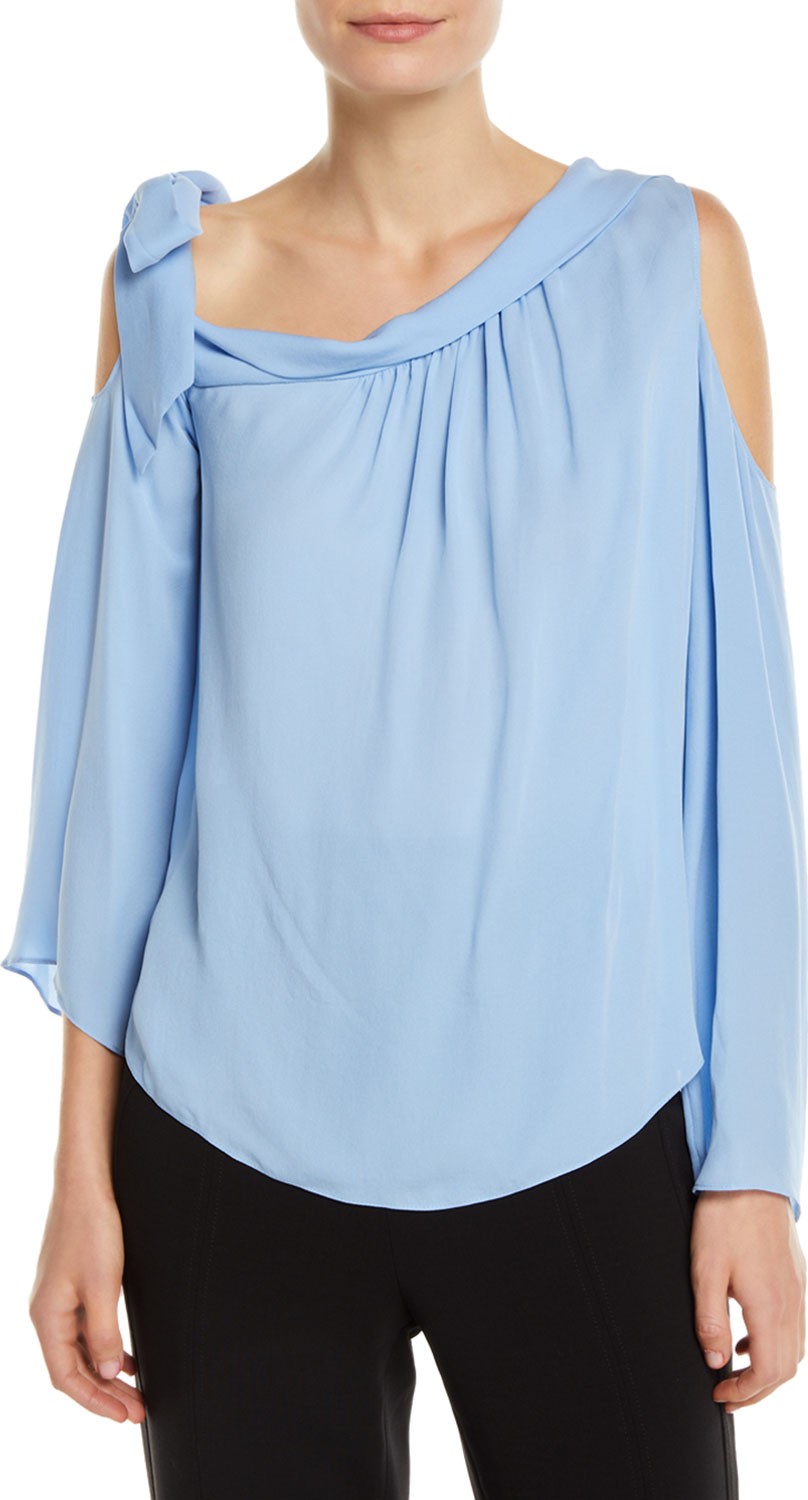 Ramy Brook Cassie Silk Tie-Neck Cold-Shoulder Top