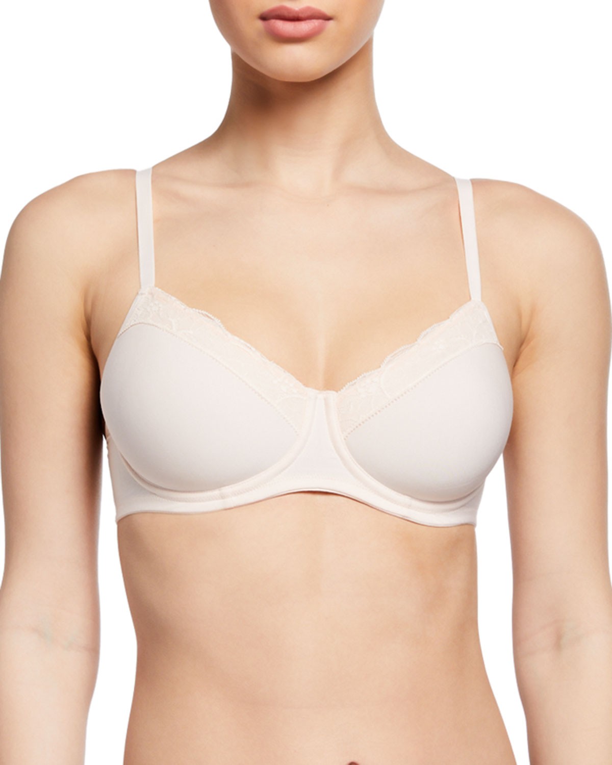 Hanro Stretch-Cotton Spacer T-Shirt Underwire Bra with Lace Trim