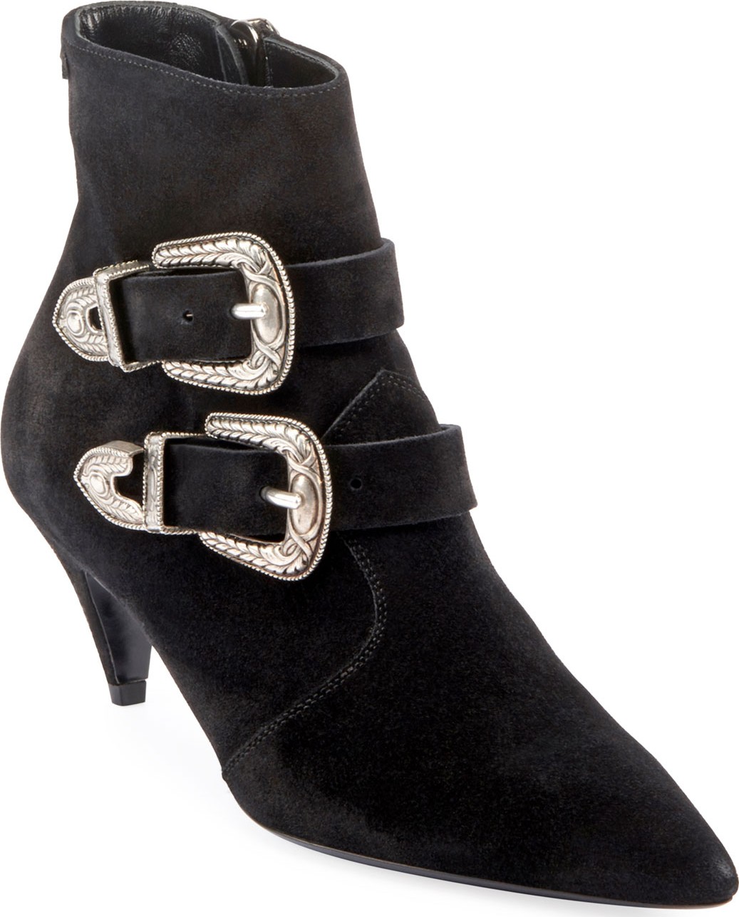 Saint Laurent Charlotte Suede Buckle Booties