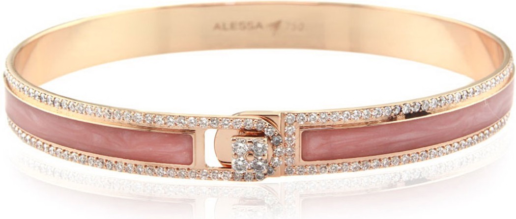 Alessa Jewelry Spectrum Painted 18k Rose Gold Bangle w/ Diamonds, Pink, Size 17