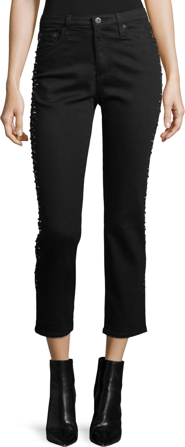 AG Jeans Isabelle Straight-Leg Cropped Jeans with Studded Trim