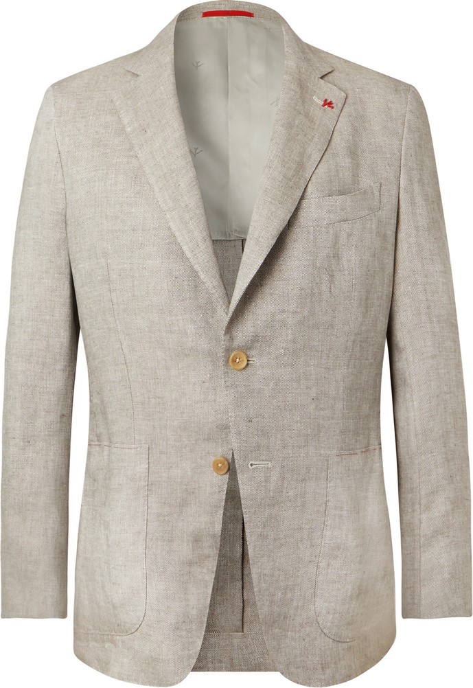 Isaia Beige Sailor Slub Linen Blazer
