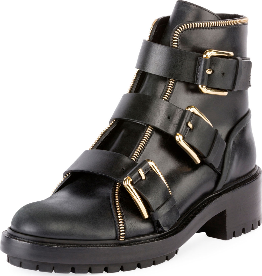 Balmain Tri-Buckle Leather Army Boot