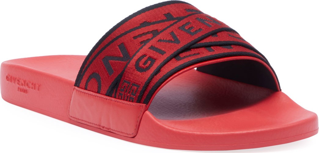 Givenchy Men's Multi Logo-Webbing Rubber Slide Sandals
