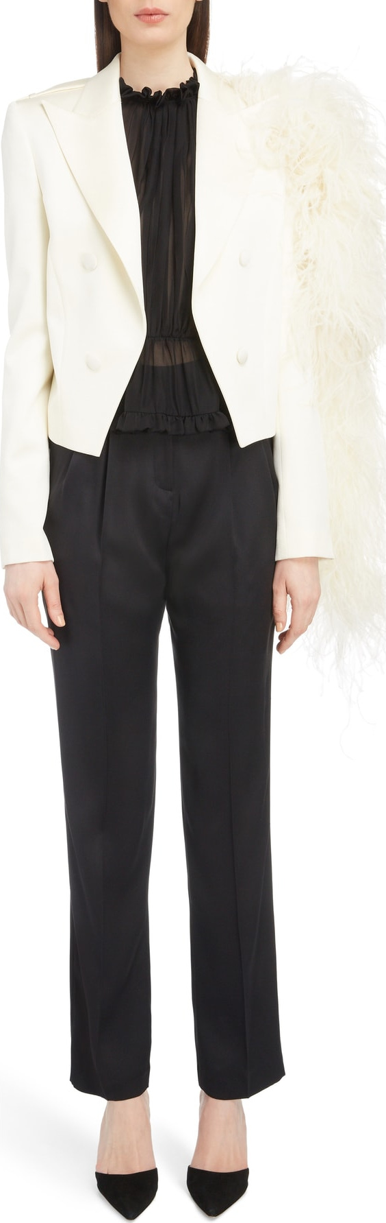 Magda Butrym Ostrich Feather Sleeve Silk & Wool Blazer