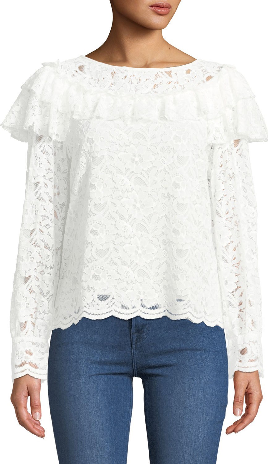 Rebecca Taylor Long-Sleeve Lace Ruffle Top