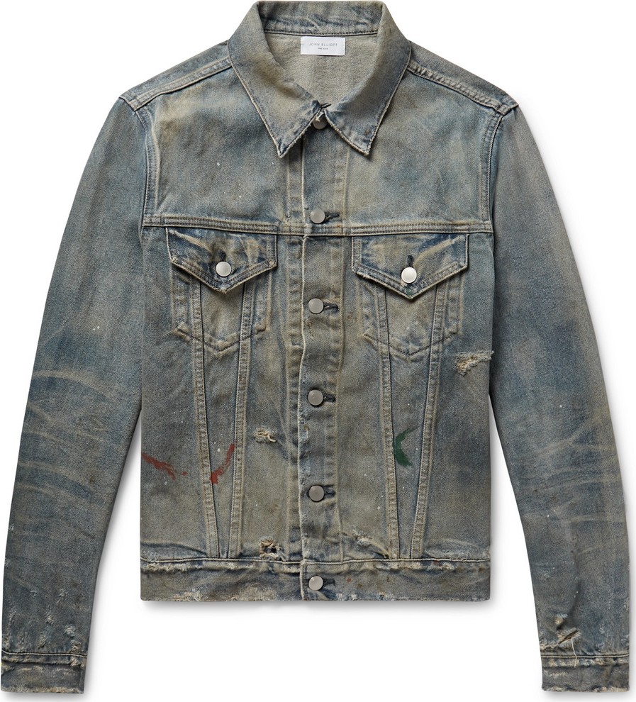 John Elliott Thumper III Distressed Paint-Splattered Denim Jacket