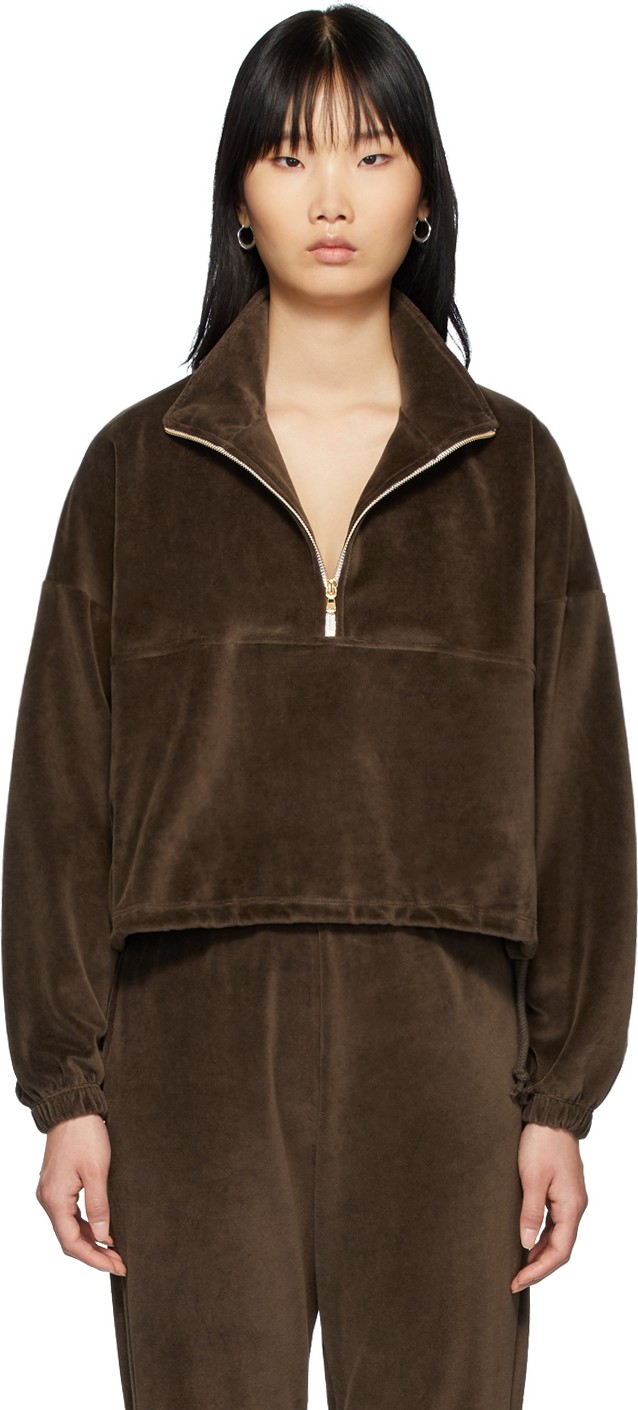 Gil Rodriguez SSENSE Exclusive Brown Velour Diana Half-Zip Sweatshirt